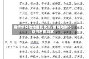 疫情低风险地区到北京/低风险到北京用不用隔离