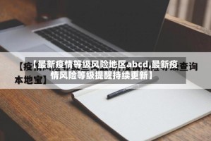 【最新疫情等级风险地区abcd,最新疫情风险等级提醒持续更新】