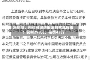 冯朋朋、班可可编造假消息扰乱股市！获利293元，被罚45万