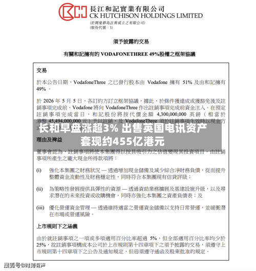 长和早盘涨超3% 出售英国电讯资产套现约455亿港元-第1张图片
